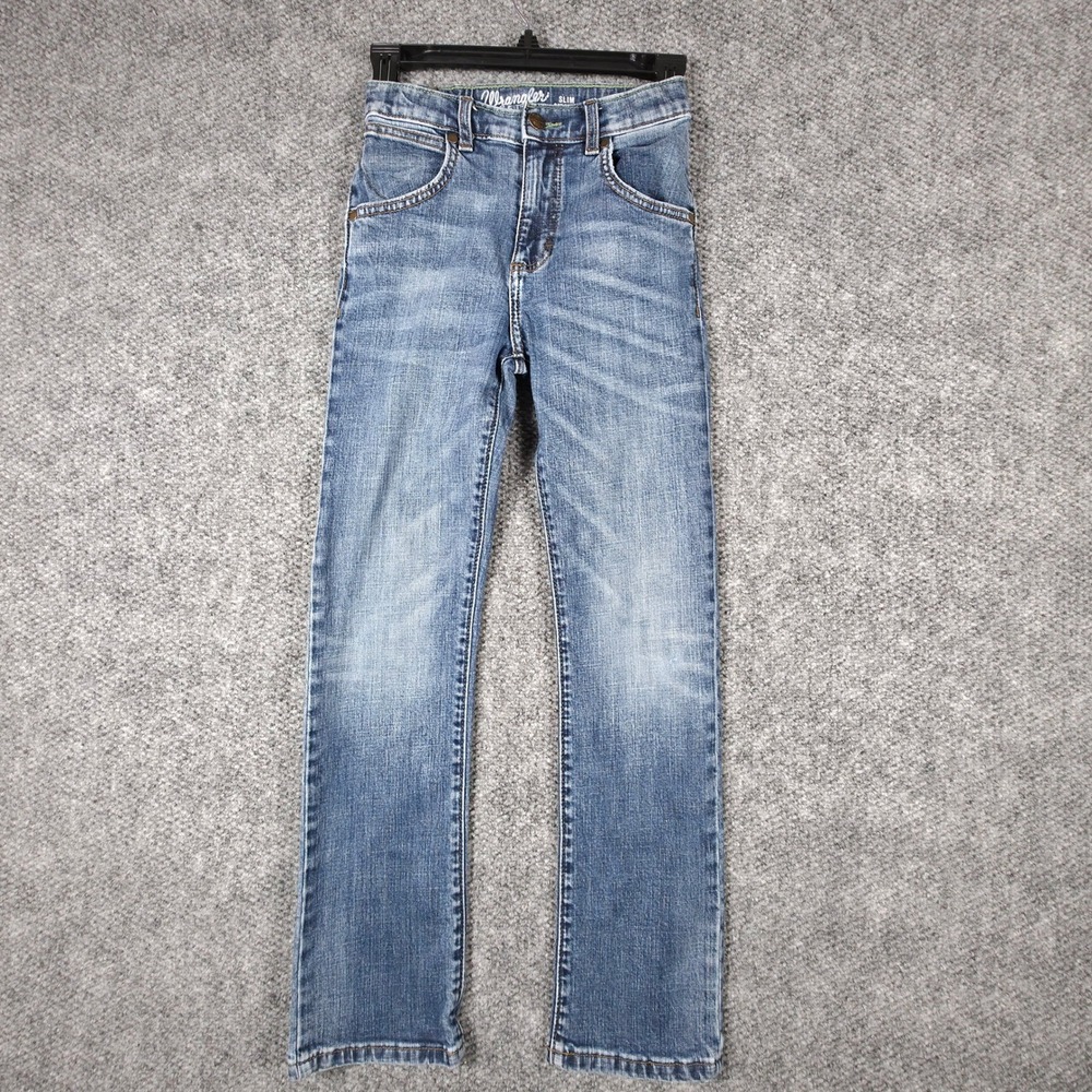 Wrangler Retro Slim Straight Jeans Blue Denim Kids Size 12 Adjustable Waist